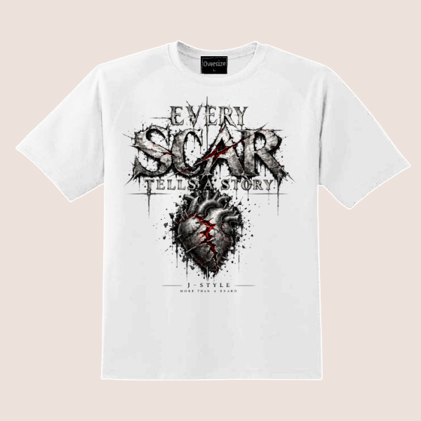 חולצת אוברסייז אופנתית עם הדפס every scar tells a story